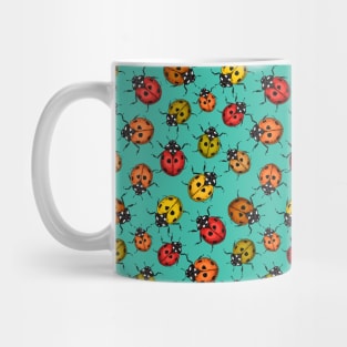 Colorful ladybugs on turquoise Mug